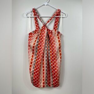 Stylish Red & Orange & Cream Patterned Tank Blouse Wrap Dots Women's Size XS